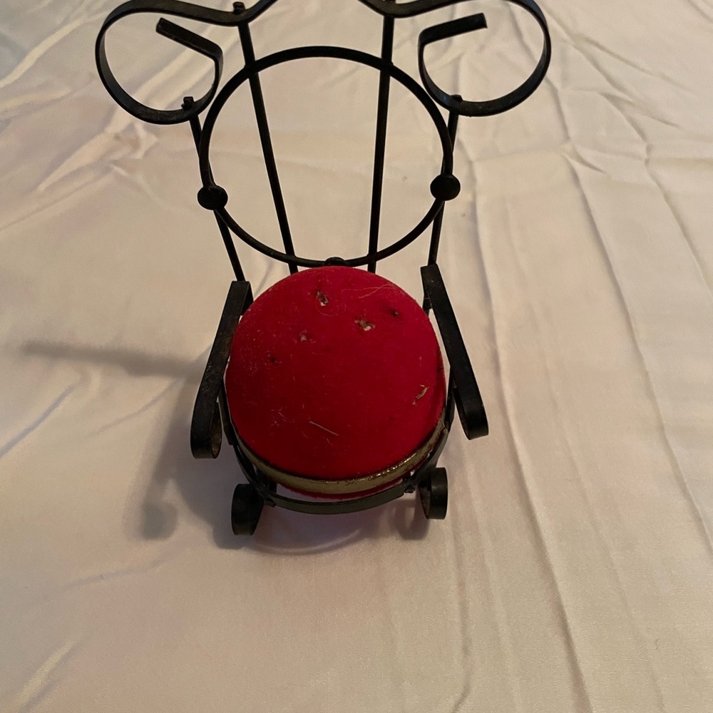 Vintage Black Metal Rocking Chair Pin Cushion (5” tall x 2.5” wide)